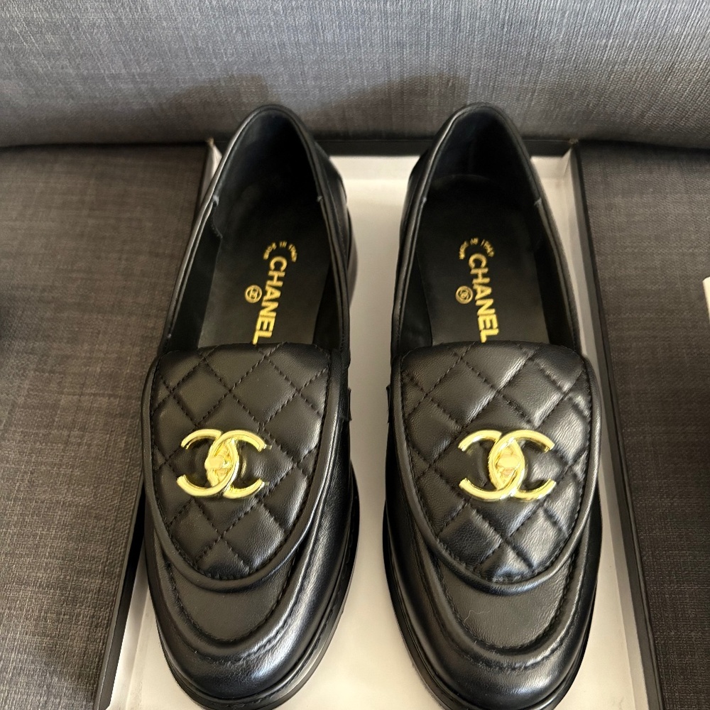 Chanel quilted flap loafers